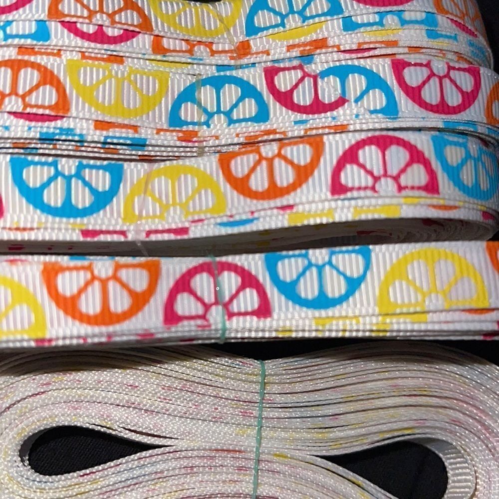 Grosgrain Ribbon 3/8” 10 yard bundle citrus fruit summer colorful shipping bows - Picture 2 of 8